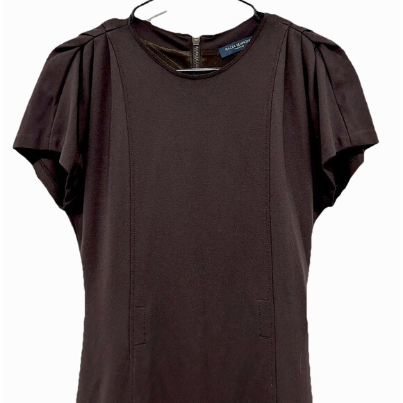 Piazza Sempione Italian Luxury Womens Sheath Dress Brown Stretch Career Timeless - Picture 3 of 11